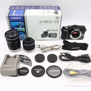 Olympus PEN Lite E-PL2 Camera Double Zoom Kit Black w/Box - Picture 1 of 8