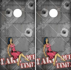 Take off Time Pin Up Girl Cornhole Wrap Bag Toss Skin Decal Sticker Wraps - Picture 1 of 1