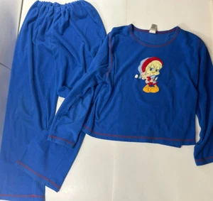 Women's 2002 Tweety Bird Pajama Set NICE warm clean pants shirt y2k vintage blue - Picture 1 of 9