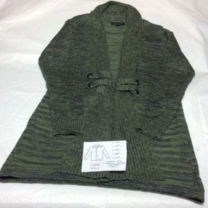 Fortune + Ivy Olive Green Knit Cardigan Sweater Striped Pattern Long Sleeve - Picture 1 of 7