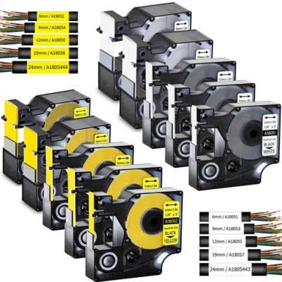 GREENCYCLE Heat Shrink Tube Wire Cable Label Tape 6/9/12/19/24mm for Dymo Rhino 3000 4200