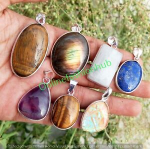 Tiger's Eye & Mix Gemstone 925 Sterling Silver Plated Wholesale Lot Pendants