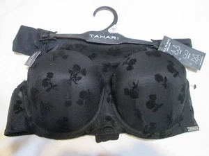 Tahari schwarz Spitze BH & Tanga Höschen Set 36C groß-geblümt Spitze vorne-neu mit Etikett-RET 48. - Bild 1 von 14