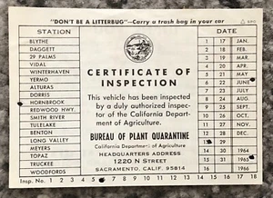 Vintage 1965 Bureau of Plant Quarantine Certificate of Inspection Paper Ticket - Picture 1 of 1