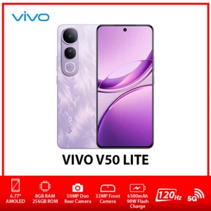 NEW VIVO V50 Lite 5G Dual SIM Unlocked Android Mobile Phone –Purple/8GB+256GB - Picture 1 of 5