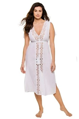 La Blanca Feminino Island Fare Gaze Acabamento de Renda Midi Cover-Up Branco B4HP $103 - Imagem 1 de 2