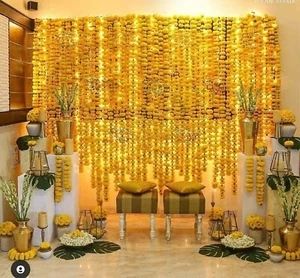 Venta al por mayor guirnaldas artificiales con flor de caléndula amarilla india Mehndi para decoración - Imagen 1 de 8