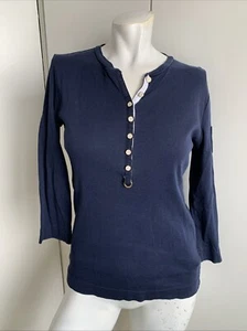 Lauren Ralph Lauren size medium 3/4 sleeve navy blue Henley shirt 100% cotton - Picture 1 of 5
