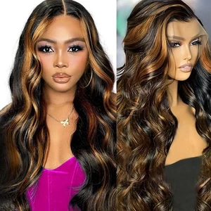 26 Inch Ombre Lace Front Wig Human Hair Pre Plucked Highlight 13x6 Lace Front... - Picture 1 of 7