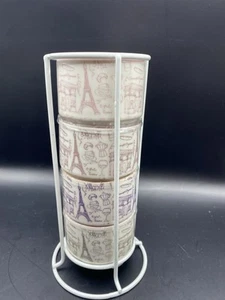 Stackable Coffee Mug Set Of 4 Metal Rack Nouveau Plan Paris Eiffel Tower - Picture 1 of 9