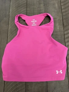Under Armour Girls Small Petite Heat Gear Compression Sports Bra Blue/Pink Trim - Picture 1 of 3
