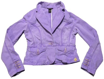 Y2K ROCAWEAR Purple Dye Stretch Denim Blazer Jacket - Girls Juniors XL - Image 1 of 4