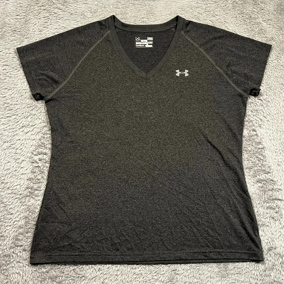 Under Armour Heat Gear Semi-Fitted T-Shirt Women's L Gray Gym Training READ - Image 1 of 4