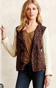 Anthropologie Lilka Patchwork Hazan Embroidered Tapestry Moto Jacket Sweater M - Picture 1 of 11