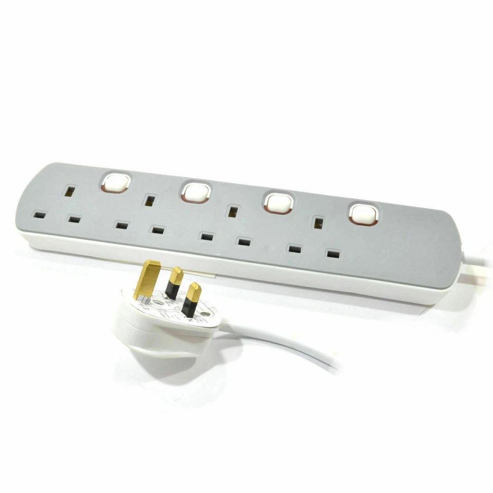 2m  Extension Lead 4 Gang Mains 4 Way UK Power Sockets Switched - Image 1 of 1