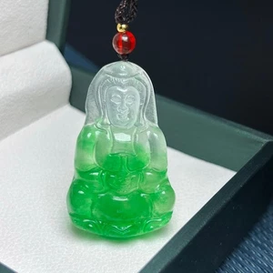 Certified Nature ice green Burmese Jade Jadeite Kwan-Yin Pendant&Necklaces - Picture 1 of 10