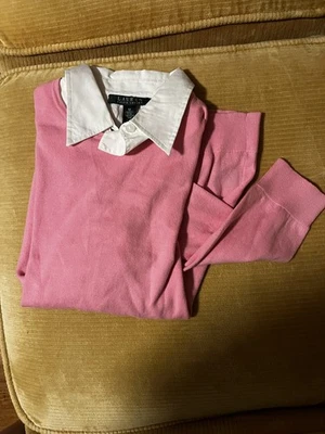 Lauren Ralph Lauren Women’s pink cotton Knit Sweater Collar Size M, preppy chic - Image 1 of 4