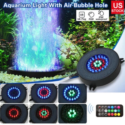 ABESTSTUDIO Aquarium Underwater Air Bubble LED Light RGB Submersible Lamp Remote Fish Tank