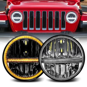 Pair For Jeep Wrangler JK TJ LJ Amber DRL 7'' LED Headlights Hi Low Beam Combo - Picture 1 of 12