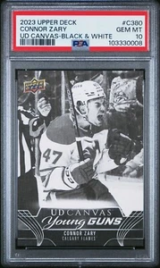 Connor Zary UD Canvas Young Guns #C380 - 2023/24 Blanco y Negro Psa 10 Llamas - Imagen 1 de 1