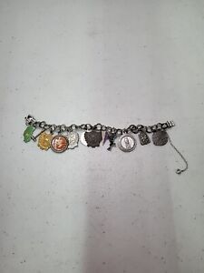 Vintage Sterling Silver Charm Bracelet  With 12 Charms 7.5"