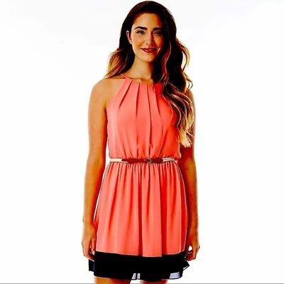 IZ Byer Pintuck Halter Dress Grapefruit Color Size S Juniors NWT - Image 1 of 4
