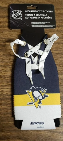 Pittsburgh Penguins NHL Real Hockey Laces Neoprene Bottle Beer Pop Koozie Cover