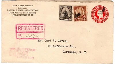 Sc# 566 4c, Sc# 696 15c Portsmouth NH to Cartage NY Registered Jan 20, 1936 - Image 1 of 2