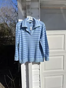 NWT Talbots Pretty Blue Stripe 100% Cotton Collared Long Sleeve Sweater 2X - Picture 1 of 3