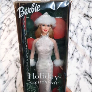 Muñeca Barbie rubia Holiday Excitement 2001 Mattel 29203 vestido blanco brillante en caja original - Imagen 1 de 13