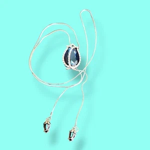 Kobaltblau Glas und schwarze Emaille Tulpe Blume Silber Bolo Pullover Halskette 33" - Bild 1 von 6
