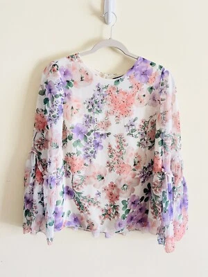 Massimo Dutti Floral Blouse Flutter Bell Sleeve Feminine Flowy Ruffle Sz. 6 NWT - Image 1 of 4