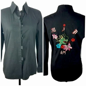 mia mia black blouse embroidered dragon size m - Picture 1 of 7