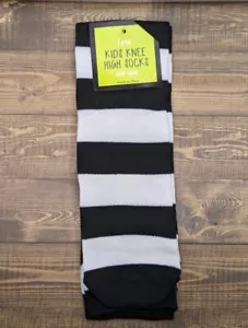 Kids Knee Socks - Halloween - White/Black Stripes - Picture 1 of 2