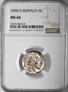1938-D  5C BUFFALO NICKEL  "DENVER MINT"   NGC MS66 #2147146-014 - Picture 1 of 4