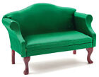 Dollhouse Miniatures 1:12 Scale Sofa, Mahogany with Emerald Green Fab #CLA10991