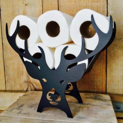 GARDEN MILE Black Stag Toilet Roll Holder Novelty Storage Gift Bathroom Metal Deer Antlers