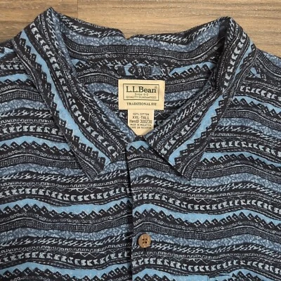 Vtg L. L. Bean Aztec Geometric Button-Up Shirt Wood Buttons Size XXL-TALL - Image 1 of 4