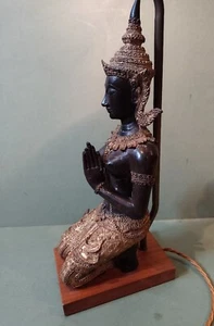 Feine antike schwere Bronze Thai Paket vergoldet Theppanom Tischlampe um 1900 - 1940 - Bild 1 von 17