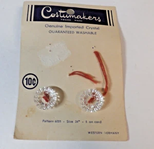 Vintage Card with 2 Costummakers Crystal 1/2 in Buttons - Mint - Picture 1 of 4