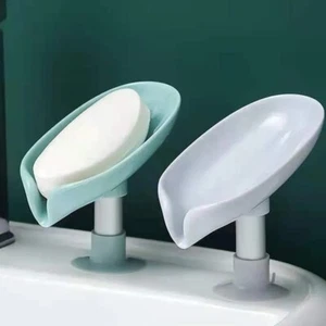 Bathroom Leaf Shape Drain Soap Box Dish Holder Storage Suction Saver Soapbox UK - Picture 1 of 10