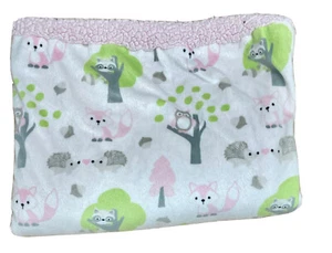 Blankets and Beyond Girl Sherpa Tree Raccoon Owl Fox Hedgehog White Pink Green - Picture 1 of 5