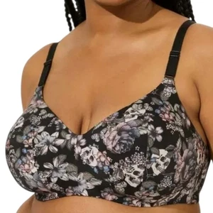 torrid dream wire free bra vintage skull floral rich black plus size 46DD - Picture 1 of 7