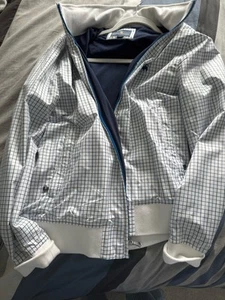 Chaqueta cortavientos Brooks Brothers para hombre pequeña blanca azul a cuadros - Imagen 1 de 7