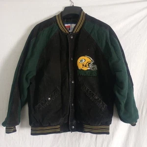 Giacca vintage logo atletica verde Bay Packers Varsity grande nera scamosciata verde - Foto 1 di 13