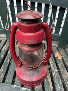 Vintage rote Elgin Petroleum Stern Boden Camping Laterne mit Globus und Griff SCHÖN! - Bild 1 von 6