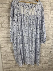 Eileen West Cotton Knit White Blue Floral Midi Length Nightgown Cottagecore 3x - Picture 1 of 14