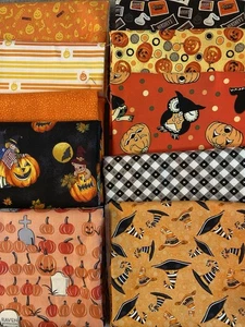 Best Halloween cotton fabric Fat quarters lot of 10 Riley Blake 18" x 22" - Picture 1 of 3