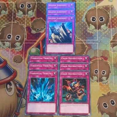 3 x Solemn Judgment/Torrential Tribute/Chain Destruction SR14-EN038/EN037/EN036 - Image 1 of 3