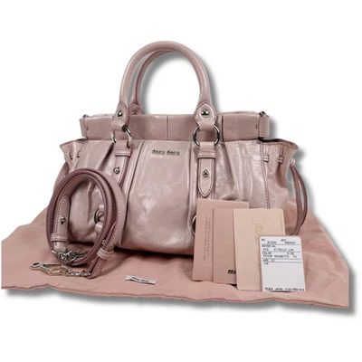 Miu Miu Vitello Lux 2Way Bag Leather Pink RN0647 w/Dust Bag Card 17x27x16 NNBl92 - Image 1 of 4